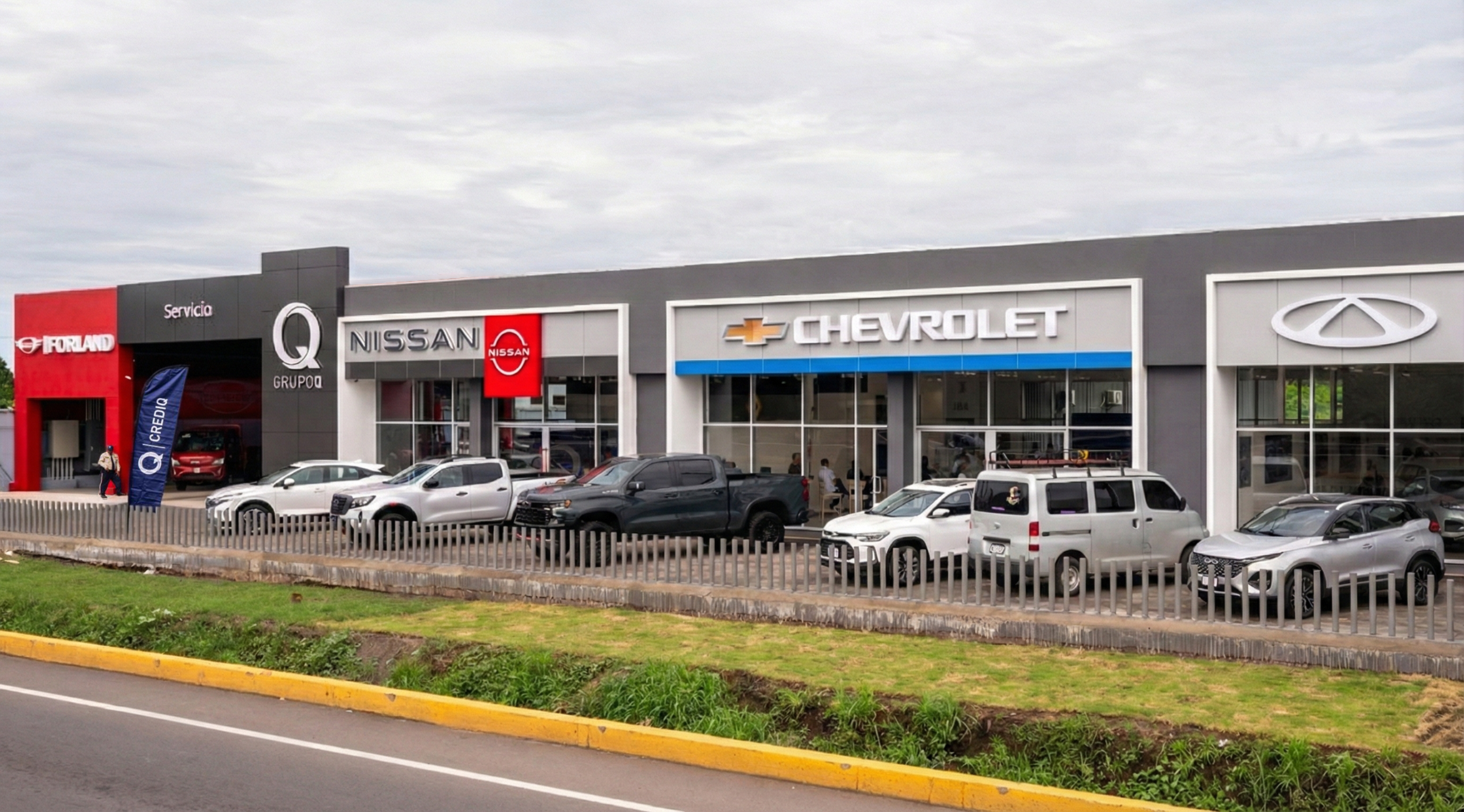 Grupo Q Chinandega — render exterior del salón de exhibición